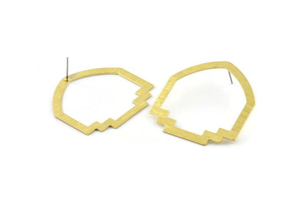 Brass Mushroom Earring, 4 Textured Raw Brass Mushroom Stud Earrings (40x40x0.80mm) M133 A2155