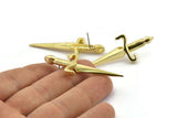 Brass Knight&#39;s Sword Earring, 2 Raw Brass Knight&#39;s Sword Stud Earrings 1 Hole (50x19mm) N0225 A2165