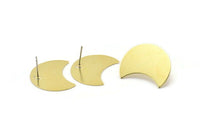 Brass Moon Earring, 6 Raw Brass Moon Stud Earrings (25x15x0.70mm) M727 A2338