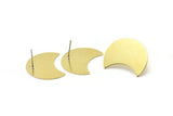 Brass Moon Earring, 6 Raw Brass Moon Stud Earrings (25x15x0.70mm) M727 A2338