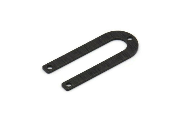 Black U Shaped Charm, 12 Textured Oxidized Black Brass U Shaped Charms With 3 Holes, Connectors, Blanks (30x13x0.80mm) M259 S1214