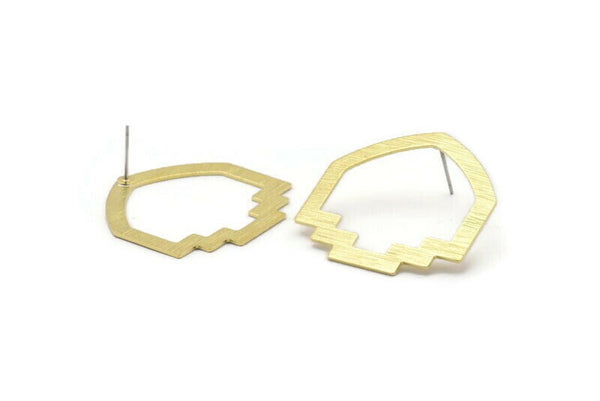 Brass Mushroom Earring, 6 Textured Raw Brass Mushroom Stud Earrings (33x33x0.80mm) M135 A2349