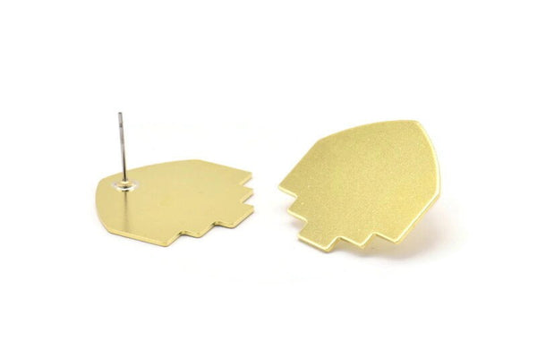 Brass Mushroom Earring, 4 Raw Brass Mushroom Shaped Stud Earrings (26x26x0.80mm) M112 A2347