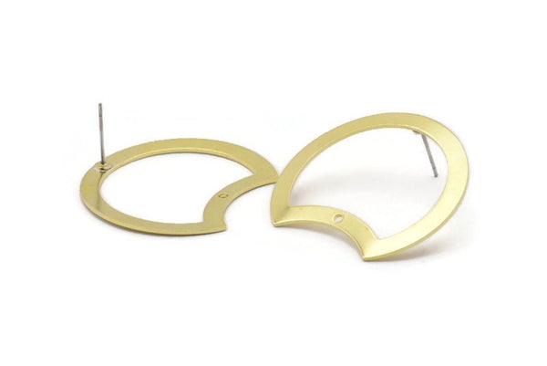 Brass Moon Earring, 6 Raw Brass Moon Stud Earrings (35x28x0.80mm) M952 A2337