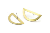Semi Circle Earring, 6 Raw Brass Half Moon Stud Earrings (38x17x0.80mm) M515 A2352