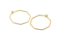 Gold Octagon Earring, 10 Gold Plated Brass Wire Octagon Earring Charms, Pendants, Findings (28.5x0.7mm) E302