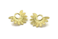 Brass Badge Earring, 2 Raw Brass Rosette Stud Earrings (33x23mm) N0759 A2185