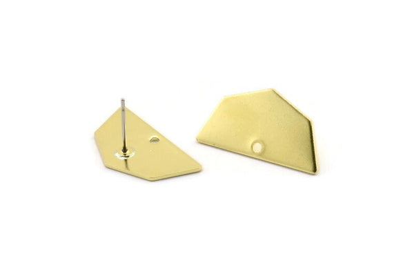 Brass Geometric Earring, 8 Raw Brass Five Edged Geometric Stud Earrings With 1 Hole (25x13x0.80mm) E591 A2174
