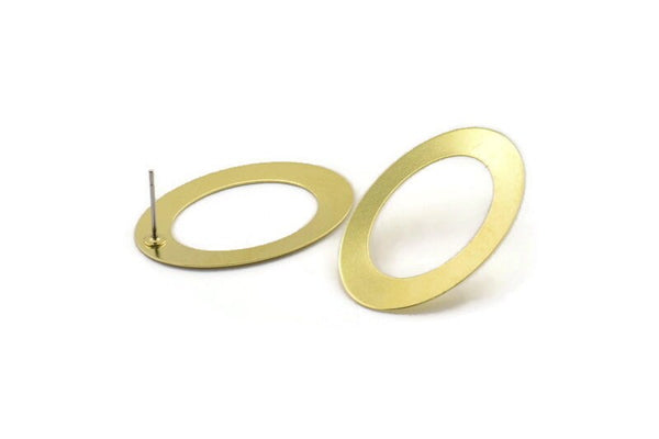 Brass Oval Earring, 8 Raw Brass Oval Stud Earrings (32x23mm) D0205 A2173