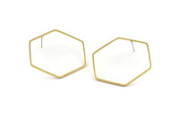 Brass Hexagon Earring, 6 Raw Brass Hexagon Stud Earrings (40x1x1.10mm) E300 A2169