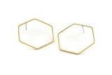 Brass Hexagon Earring, 6 Raw Brass Hexagon Stud Earrings (40x1x1.10mm) E300 A2169