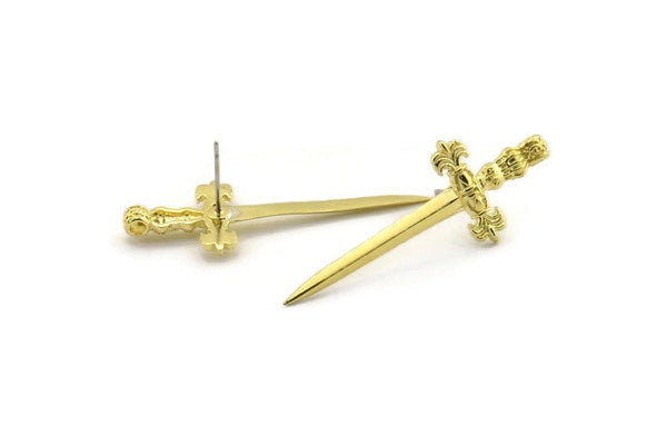 Şövalye Kılıcı Küpe, 2 Ham Pirinç Kılıç Küpe (44x17mm) N0404 A2186