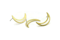 Brass Moon Earring, 10 Textured Raw Brass Crescent Moon Stud Earrings (22x5x0.80mm) M01200 A2168