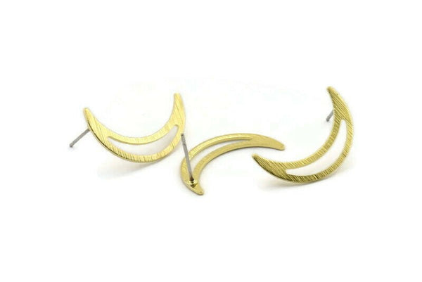 Brass Moon Earring, 10 Textured Raw Brass Crescent Moon Stud Earrings (22x5x0.80mm) M01200 A2168