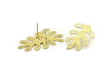 Brass Leaf Earring, 6 Textured Raw Brass Leaf Stud Earrings (32x25x0.80mm) M486 A2187