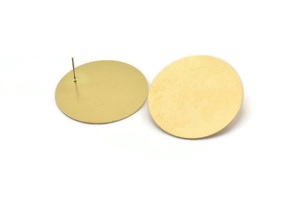 Brass Round Earring, 2 Raw Brass Round Stud Earrings (40mm) D1078 A2213