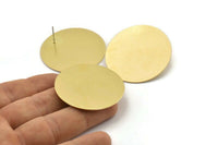 Brass Round Earring, 2 Raw Brass Round Stud Earrings (40mm) D1078 A2213