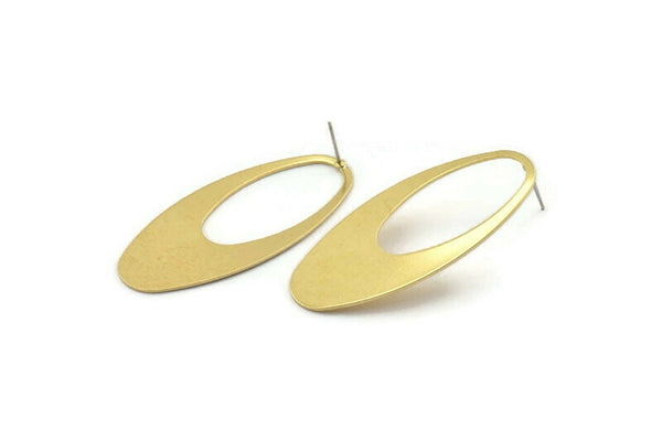 Brass Oval Earring, 4 Raw Brass Oval Stud Earrings (49x24x0.70mm) D0813 A2204