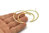 Brass Moon Earring, 4 Raw Brass Crescent Moon Stud Earrings (50x15x1mm) D0598 A2212