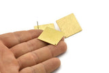 Brass Square Earring, 4 Textured Raw Brass Square Stud Earrings With 1 Hole (25x0.80mm) D0796 A2207