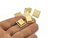Brass Square Earring, 10 Raw Brass Square Stud Earrings (14x0.80mm) D0830 A2188