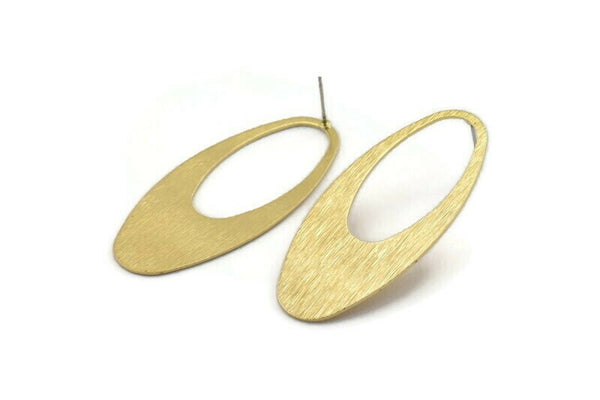 Brass Ellipse Earring, 4 Raw Brass Textured Ellipse Stud Earrings (49x24x0.70mm) D0814 A2199