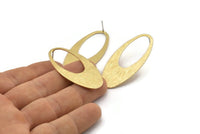 Brass Ellipse Earring, 4 Raw Brass Textured Ellipse Stud Earrings (49x24x0.70mm) D0814 A2199