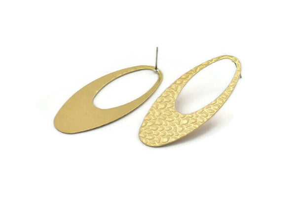 Brass Ellipse Earring, 4 Raw Brass Hammered Ellipse Stud Earrings (49x24x0.60mm) D0812 A2218