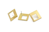 Brass Square Earring, 4 Raw Brass Square Stud Earrings With 1 Hole (23x1mm) D0756 A2216