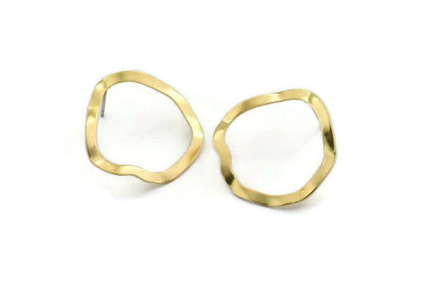 Brass Round Earring, 10 Raw Brass Wavy Round Stud Earrings (26x25x0.60mm) D0715 A2205