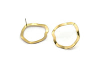 Brass Round Earring, 10 Raw Brass Wavy Round Stud Earrings (26x25x0.60mm) D0715 A2205