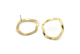 Brass Round Earring, 10 Raw Brass Wavy Round Stud Earrings (26x25x0.60mm) D0715 A2205