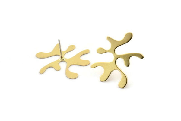 Brass Leaf Earring, 10 Raw Brass Leaf Stud Earrings  (24x20x0.60mm) D0775 A2221