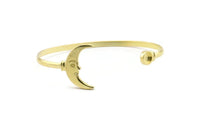 Brass Moon Cuff, Raw Brass Moon Cuff Stone Setting With 1 Pad -  Pad Size 6mm N1583