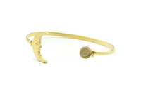Brass Moon Cuff, Raw Brass Moon Cuff Stone Setting With 1 Pad -  Pad Size 8mm N1584