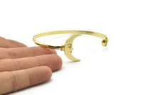 Brass Moon Cuff, Raw Brass Moon Cuff Stone Setting With 1 Pad -  Pad Size 8mm N1584