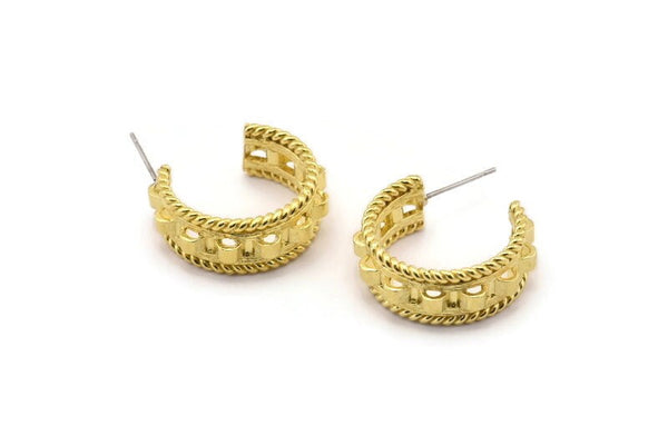 Earring Studs, 2 Raw Brass - Round Earrings - Brass Earrings - Earrings (24x9mm) N1582