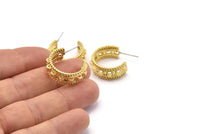 Earring Studs, 2 Raw Brass - Round Earrings - Brass Earrings - Earrings (24x9mm) N1582