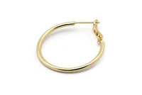Gold Earring Clasp, 4 Gold Plated Brass Round Earring Findings (30x1.8mm) D1264