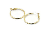 Gold Earring Clasp, 4 Gold Plated Brass Round Earring Findings (30x1.8mm) D1264