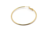 Gold Earring Clasp, 2 Gold Plated Brass Round Earring Findings (50x1.8mm) D1262