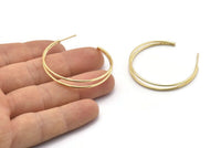 Gold Earring Wire, 2 Gold Plated Brass Wire Stud Earrings (40x1.2mm) D1630