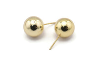 Gold Ball Earring, 2 Gold Plated Brass Ball Stud Earrings (14mm) BS 1075 N0561