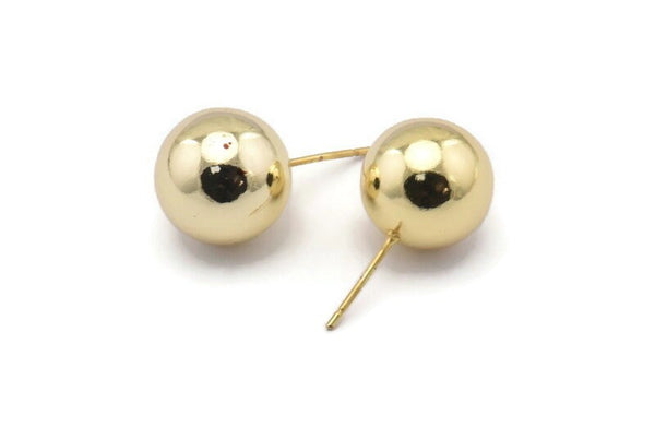 Gold Ball Earring, 2 Gold Plated Brass Ball Stud Earrings (14mm) BS 1075 N0561