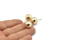 Gold Ball Earring, 2 Gold Plated Brass Ball Stud Earrings (14mm) BS 1075 N0561