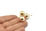 Gold Ball Earring, 2 Gold Plated Brass Ball Stud Earrings (14mm) BS 1075 N0561