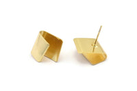 Gold Crimp Earring, 4 Gold Plated Brass Stud Earrings (12x15mm) D1341 A1376