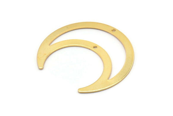 Gold Moon Charm, 2 Gold Plated Brass Crescent Moon Charms With 2 Holes, Pendants (42x16x0.80mm) M439 Q1098