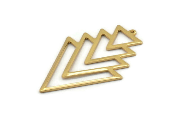 Gold Triangle Charm, 2 Gold Plated Brass Tree Charms With 1 Loop (49x33x1mm) M01234 Q0449