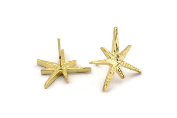 Gold Boom Earring, 4 Gold Plated Brass Boom Stud Earrings (22x17x2mm) N1488